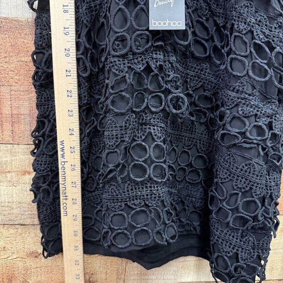 Boohoo Boutique Black Lace Plunge Neck Bodycon Dress NWT Size 8 - Picture 9 of 12